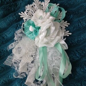 White and Mint Green Floral Lace Flower Pin